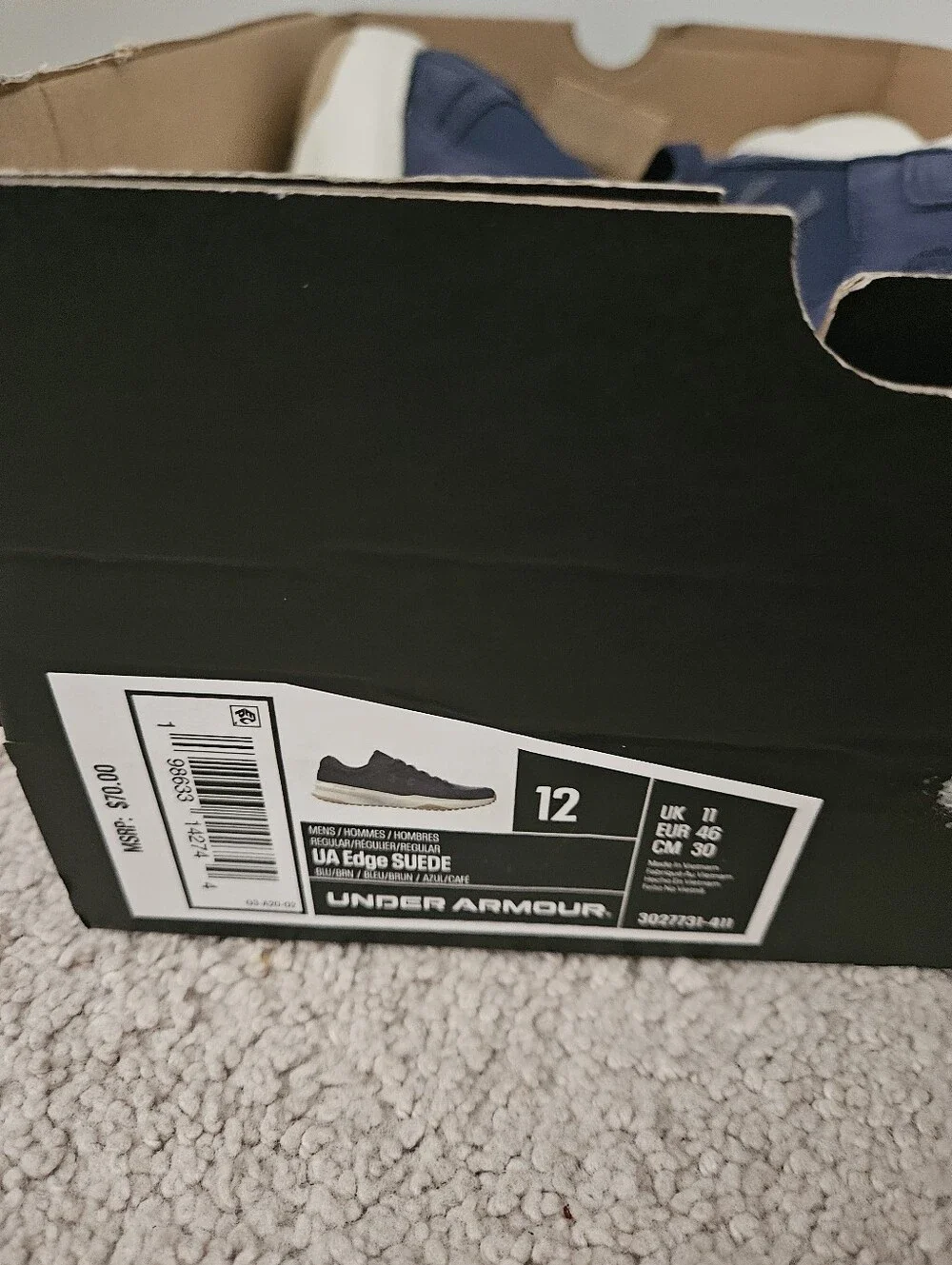 NWT Under Armour UA Edge Suede Mens 12 Navy Blue Charged Sneakers